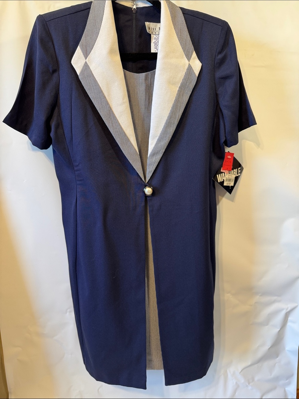 Missy Navy Midi Dress with Contrast Collar